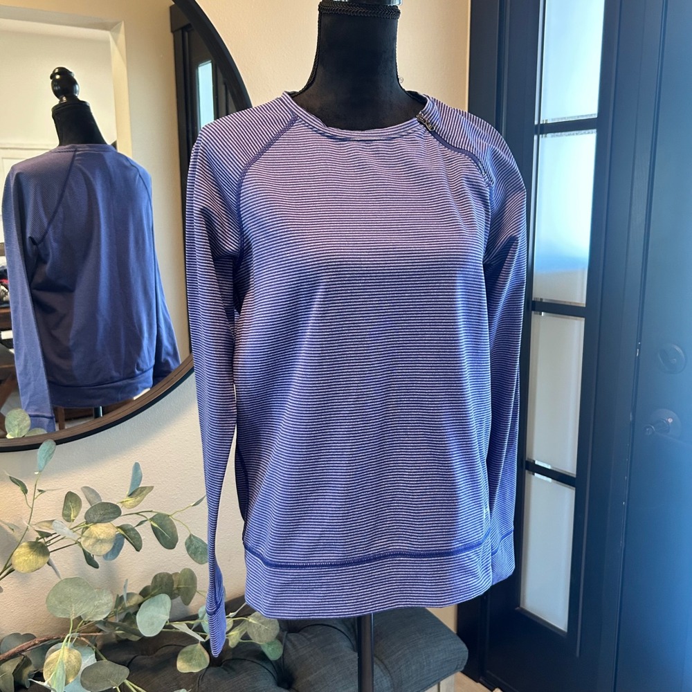 Under Armour ColdGear Womens Blue Striped Shoulder Zip Long Sleeve Top M 1264086